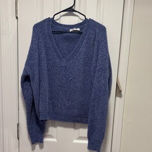 Double Zero Textured Blue V-Neck Sweater